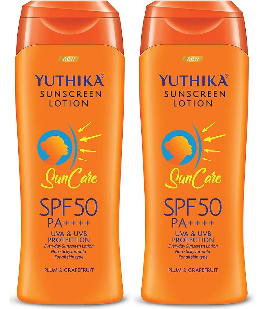 Yuthika Sunscreen Lotion SPF 50 PA++++ with UVA & UVB Protection, Sun Cream for All Skin Types - 100ml Pack of 2