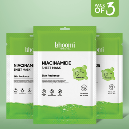 Bhoomi Herbal India Niacinamide Sheet Mask (20 ml)- Pack of 3 Bhoomi Herbal India Niacinamide Sheet Mask (20 ml)- Pack of 3