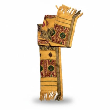 Ethnic Patterned Shawl with Fringed Hem