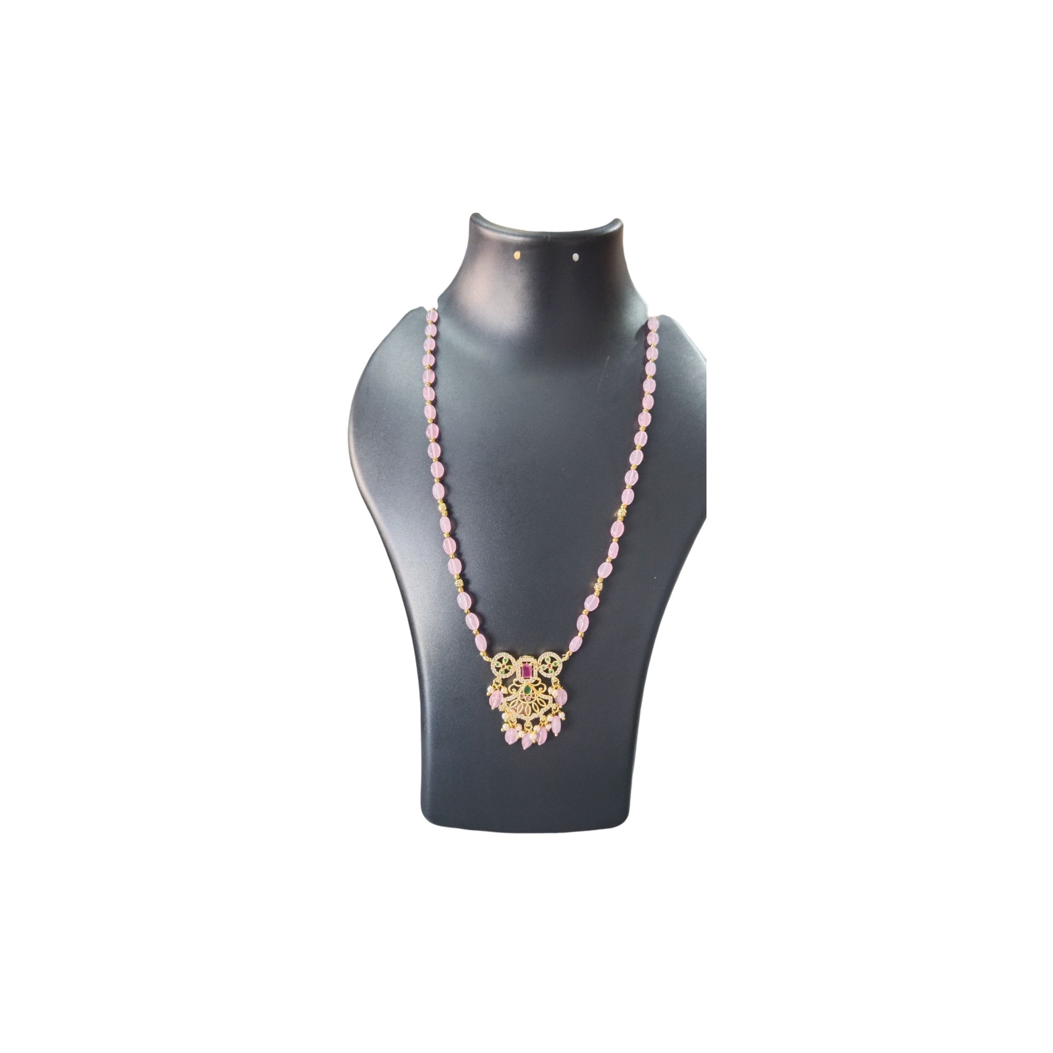 Delicate Pink Beaded Necklace with Gold Plated Pendant