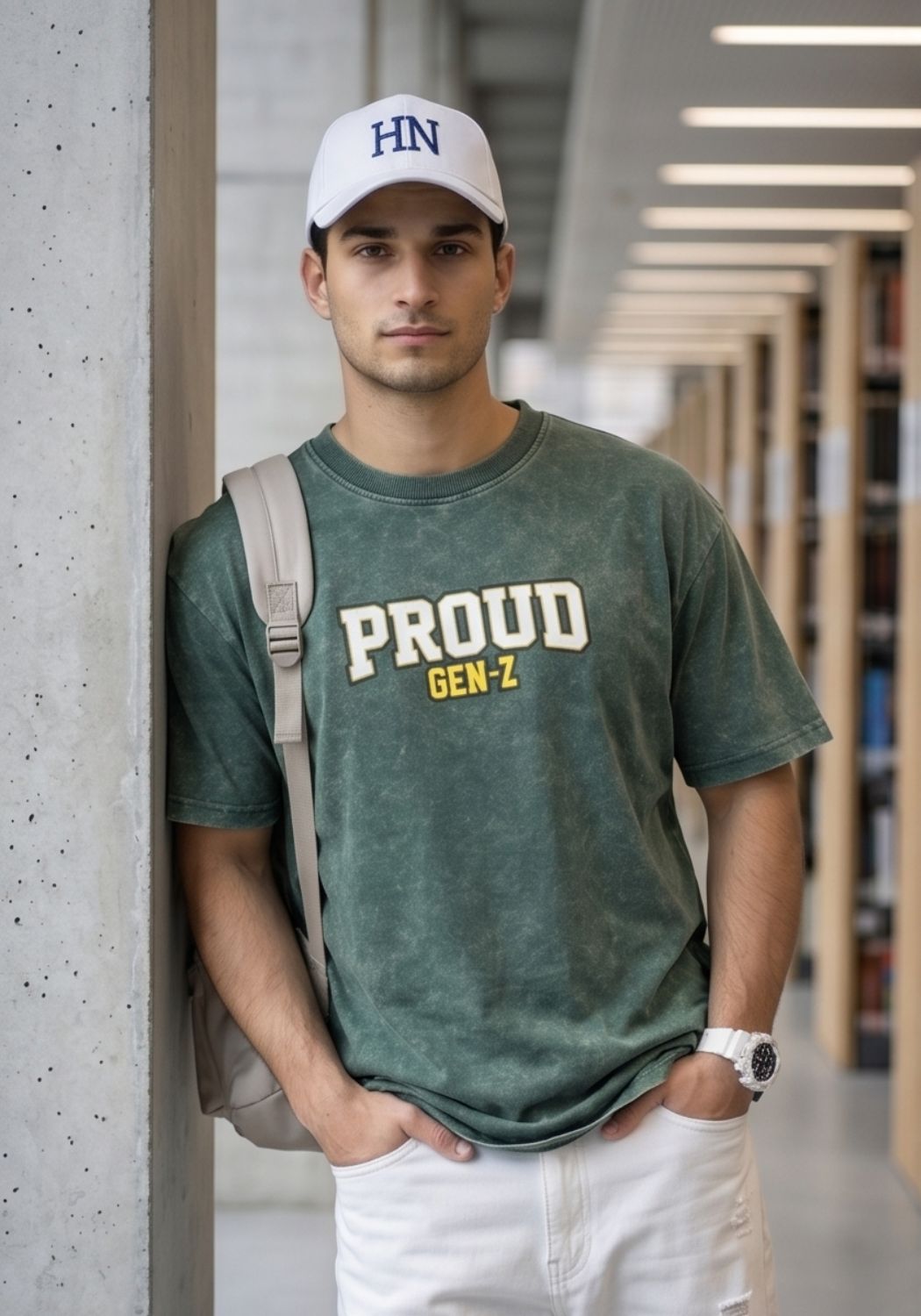 Hue Nox Men's Green Proud GenZ Graphic Oversized T-Shirt