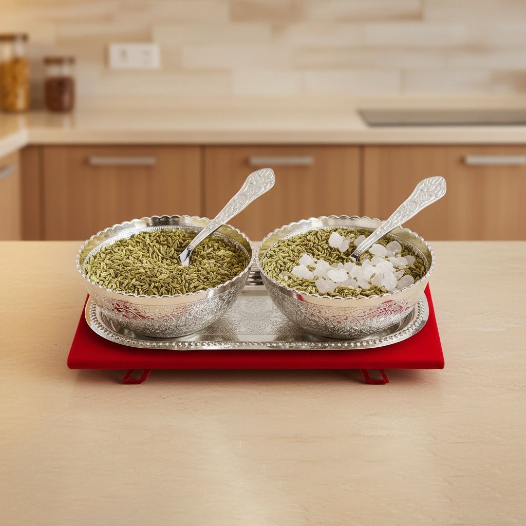 Decorative Silver Plated 2 Bowl With Tray And Spoon (BMAS052)