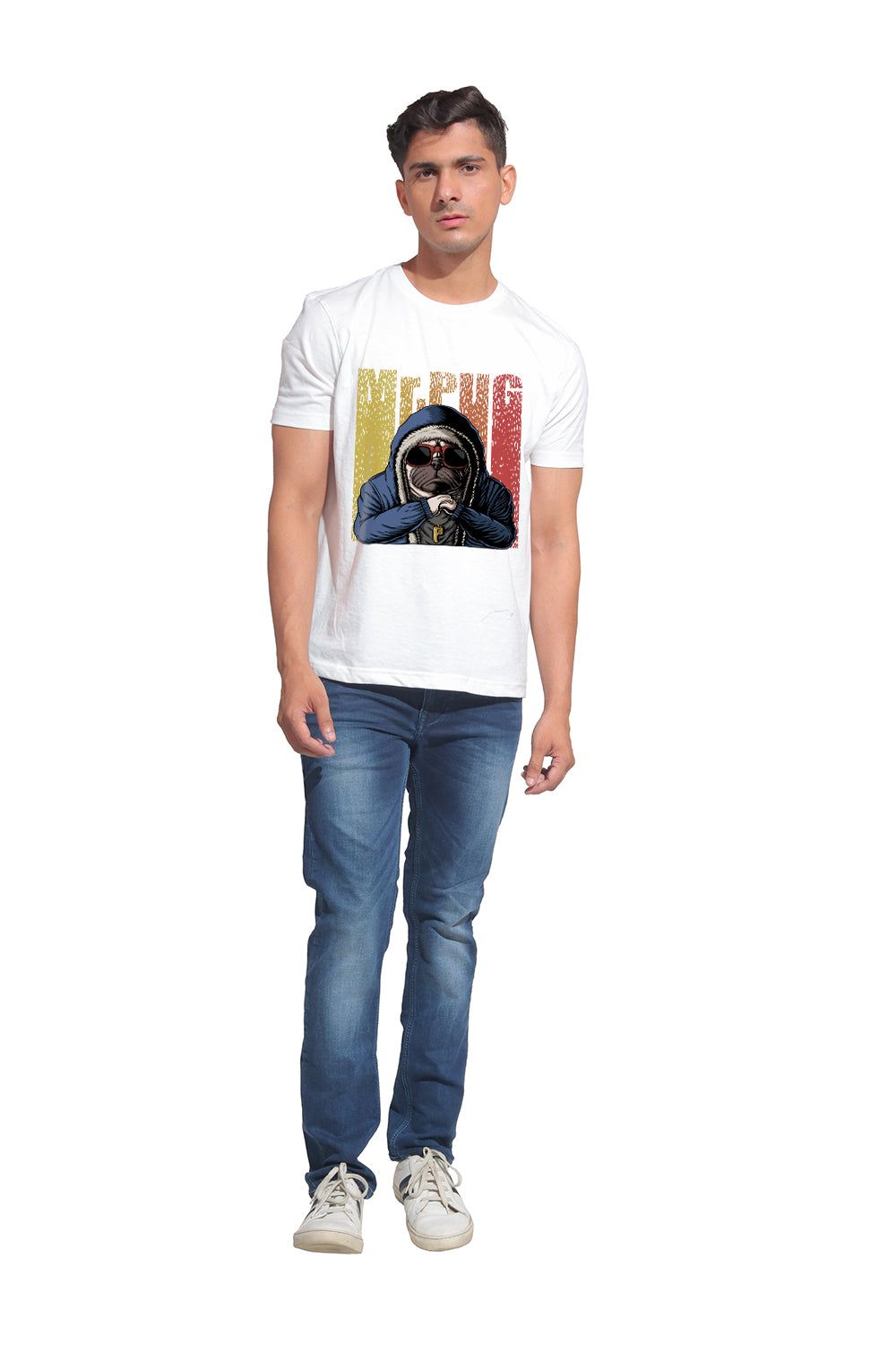 Kinnko Premium Cotton Mens White Printed T-Shirt