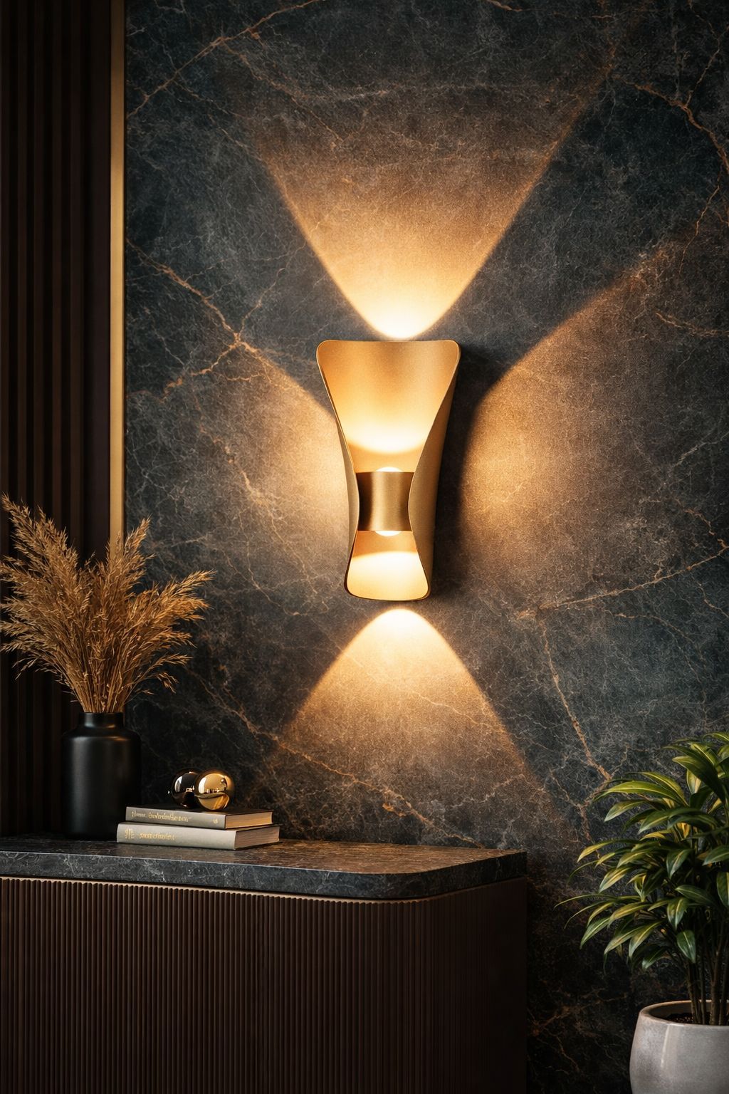 Modern Gold Up Down LED Wall Light | Designer Indoor Outdoor Wall Lamp | Warm White Decorative Wall Sconce | Waterproof IP65 | SPARKWORLD