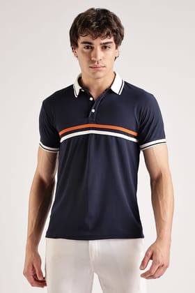 Polyester Navy Striped Polo