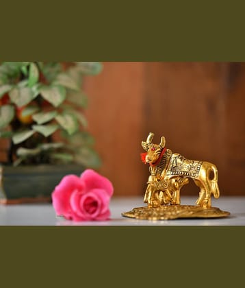 Fashion Bizz Kamdhenu Cow Statue With Calf For Home Decor Decorative Showpiece - 12 cm
