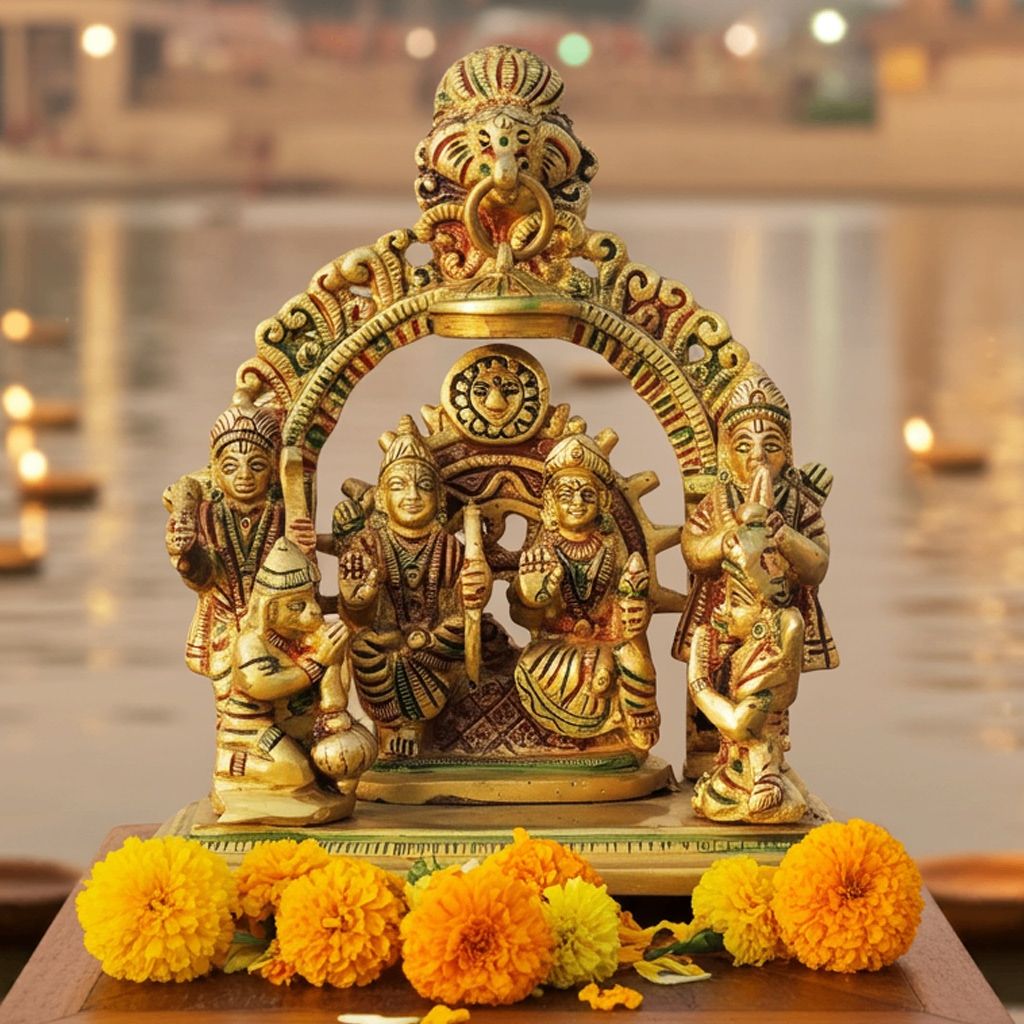 Brass Ram Parivar / Ram Darbar Idol Statue | Traditional Hindu God Murti, Height : 6.5 Inch (BSMAS131 H)