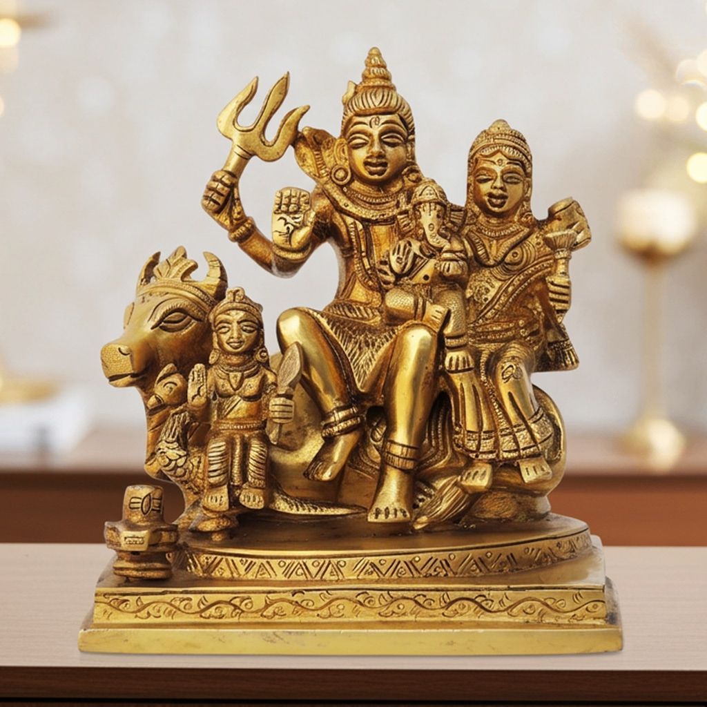 Brass Shiv Parivar God Idol - Pooja Room Decor, Height : 6 Inch (BSMAS1386 F)