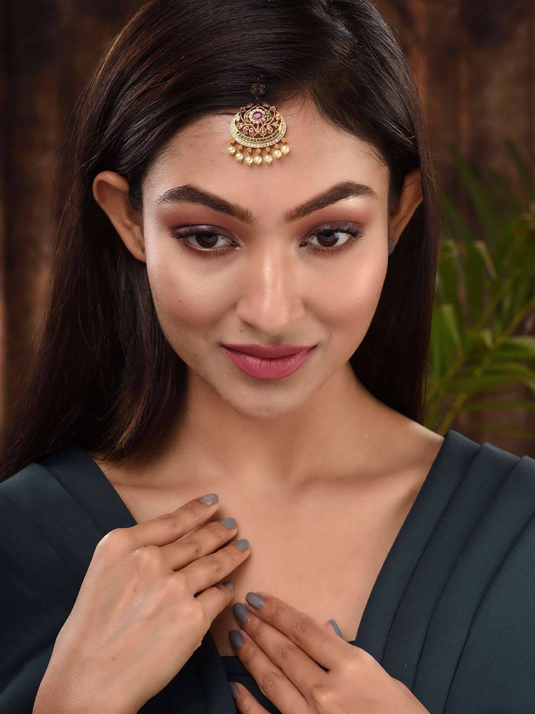 Gold Plated Multi AD Studded Maang Tikka