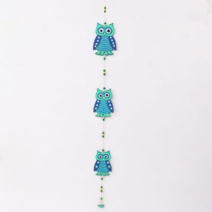 DECOREER Green Blue Owl Wooden Wall Hanging