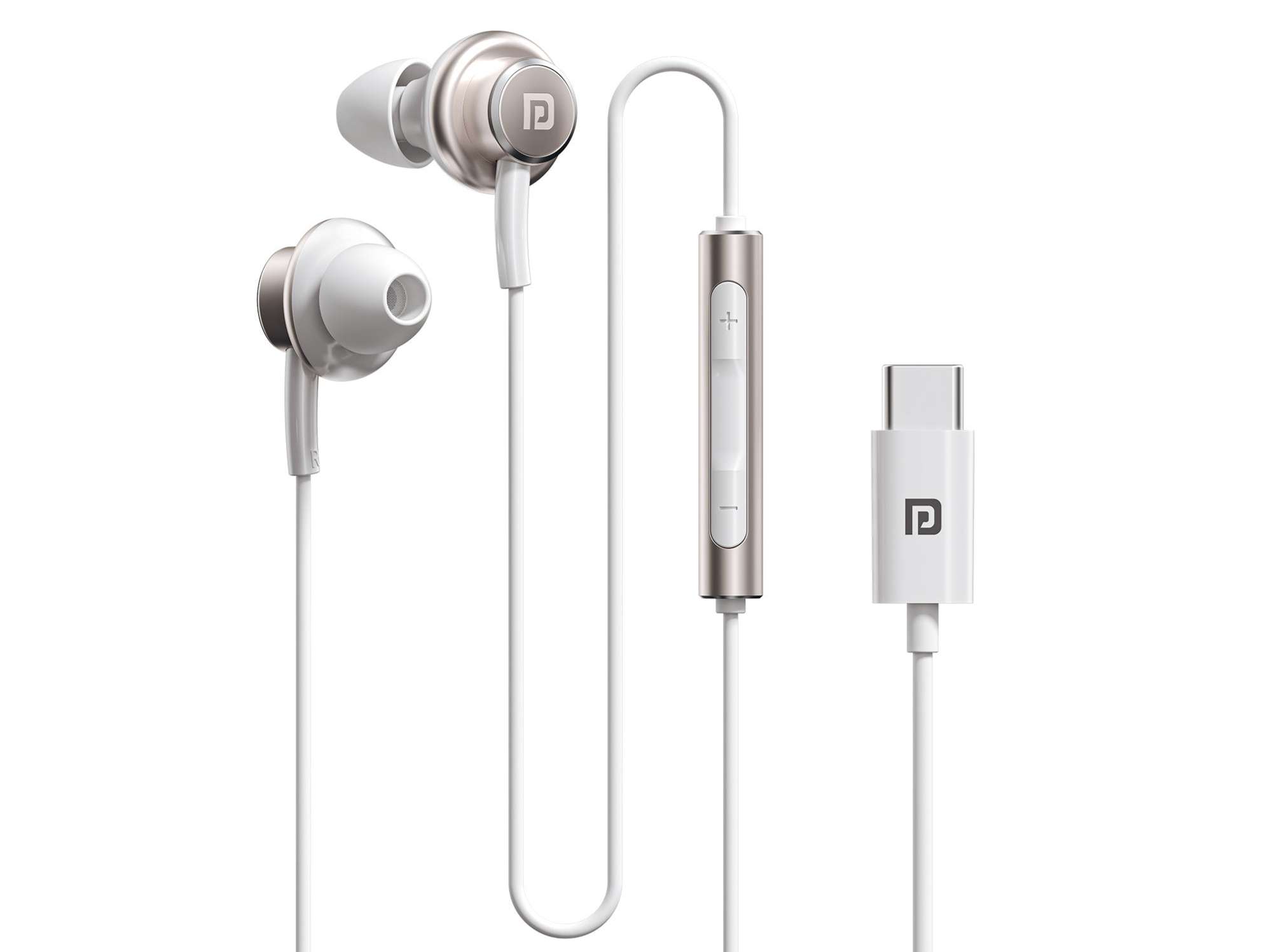 Portronics Conch Sigma 14.2mm Dynamic Driver, Unique in Ear Earbuds, In-Line Mic, All Type C Devices - White