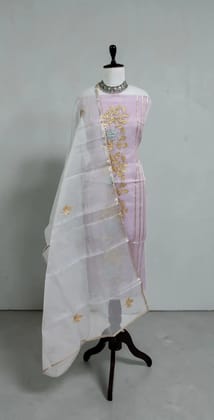 Hand-Embroidered Kota Doria Cotton Silk Dress Material in Lilac Hand-Embroidered Kota Doria Cotton Silk Dress Material in Lilac