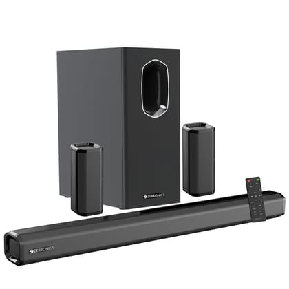ZEBRONICS Juke BAR 7400 PRO 5.1 Channel soundbar with 6.5" subwoofer, 400W RMS, Dual Rear Satellites, HDMI (ARC), Optical in, AUX, BT v5.0, USB in, Remote Control,LED Display and Wall Mount(Black) Black / 180W ZEBRONICS Juke BAR 7400 PRO 5.1 Channel soundbar with 6.5" subwoofer, 400W RMS, Dual Rear Satellites, HDMI (ARC), Optical in, AUX, BT v5.0, USB in, Remote Control,LED Display and Wall Mount(Black) Black / 180W