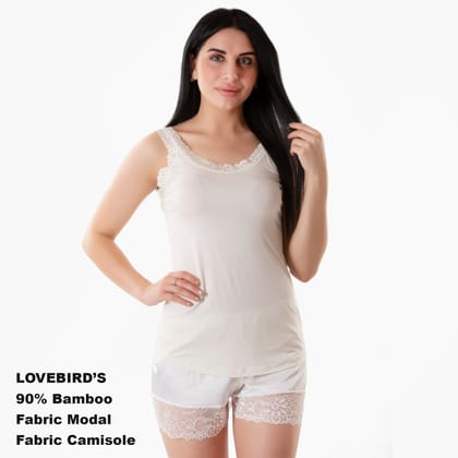 Round-Neck Bamboo Fabric Camisole with Lace Straps Round-Neck Bamboo Fabric Camisole with Lace Straps