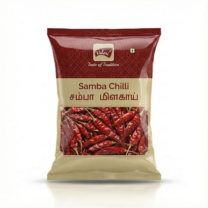 Valari Samba Chilli Whole With Stem | Natural Laal Mirch With Stem | Indian Spices | Sun-dried and Carefully Packed Red Whole Chilli