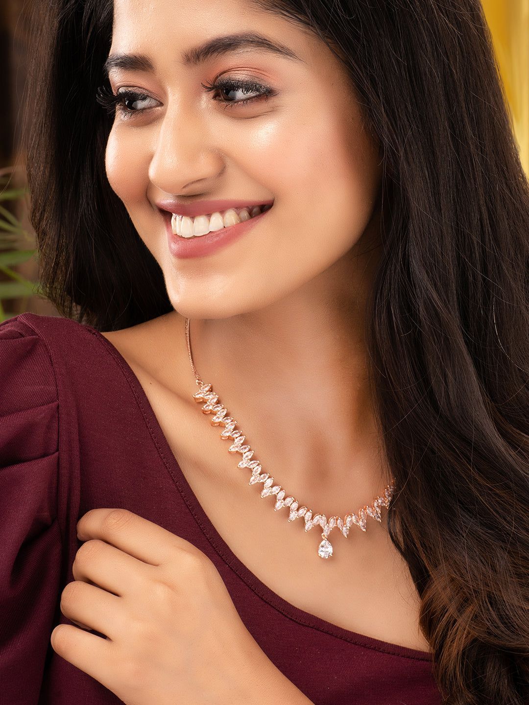 Rose Gold Plated AD Studded Quirky Handcrafted Necklace Jewellery Set
