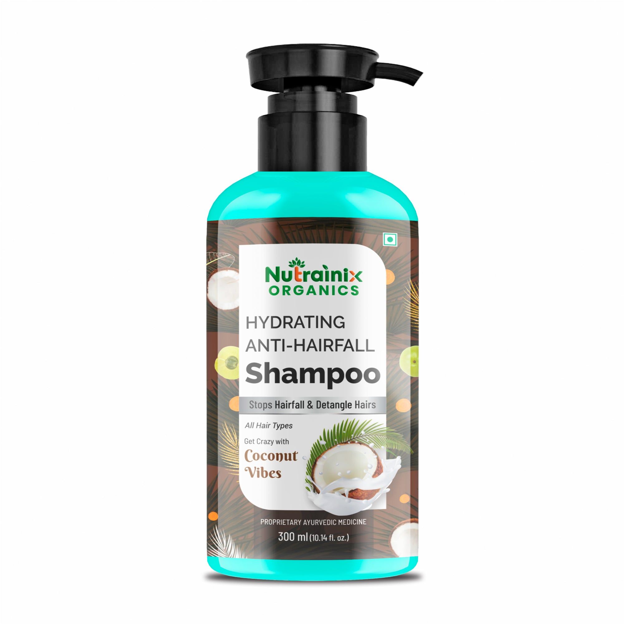 Nutrainix Organics Hydrating Anti-Hairfall Shampoo, Coconut Surge for Hairfall Control & Hydrated, Resilient Hair - 300ml