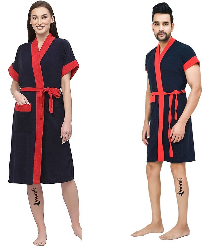 Poorak Blue Free Size Bathrobe ( Pack of 1 )