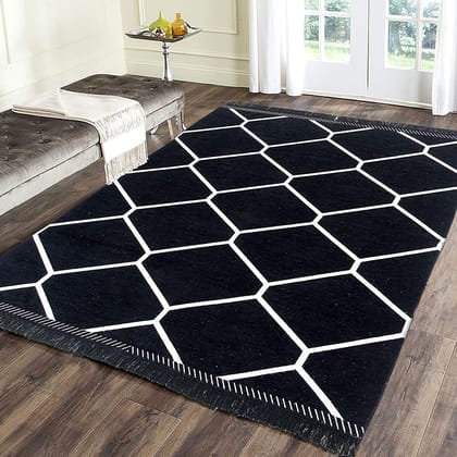 RADECOR Diamond Design Sleek and Spacious Rectangular Chenille Carpet with Binding | Area Rug | Durries for Living Room, Bedroom | 5X7 Feet (210 Cmx152 Cm)