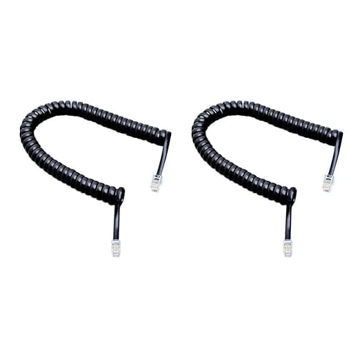 Telephone Handset Phone Extension Cord Curly Coil Line Cable Wire 2 Meter (Black) PACK OF 2 PCS