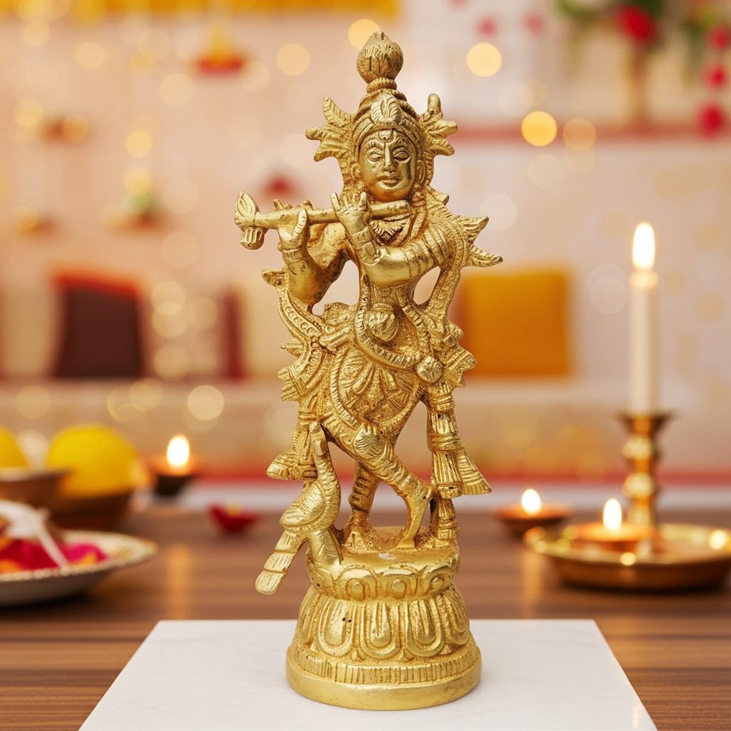 Brass Krishna Normal Statue (BSMAS844 A)
