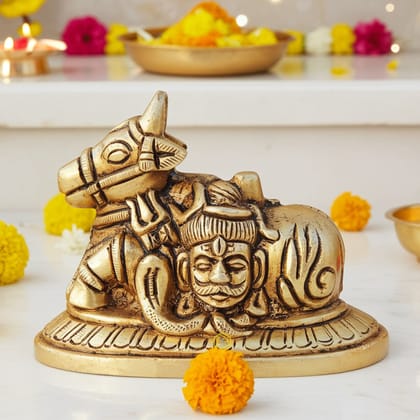 Brass Showpiece Nandi God Idol Statue - Antique Finish Spiritual Statue, Height : 2.5 Inch (BSMAS1605 B)