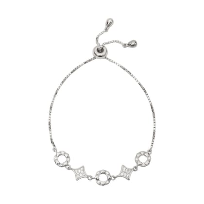 925 Sterling Silver Adjustable Bracelet with Cubic Zirconia Geometric Charms | Elegant Slider Bracelet for Women I Weight - 6 g 925 Sterling Silver Adjustable Bracelet with Cubic Zirconia Geometric Charms | Elegant Slider Bracelet for Women I Weight - 6 g