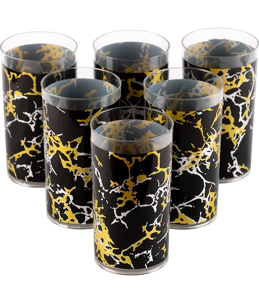 HomePro MARBLE PRINTED GLASS Plastic Glasses 300 ml ( Pack of 6 )