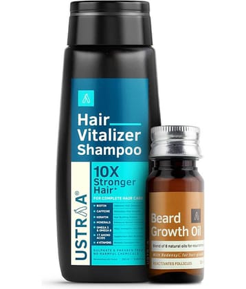 Ustraa Hair Vitalizer Shampoo - 250ml & Beard Growth Oil - 35ml