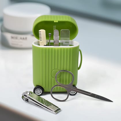 DHRUVINSRI Deluxe 8-Piece Manicure & Pedicure Kit with Nail Clippers - Foot Care Tools Set for Better Nails & Soft Feet, Complete with Mini 4-Wheel Suitcase Trolley for Easy Travel and Storage