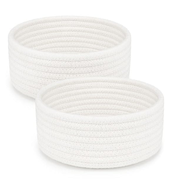 Generic Cotton 8x3 Inch Round 2 Set Bedside Organizer With Out Lid (White)-PID66381