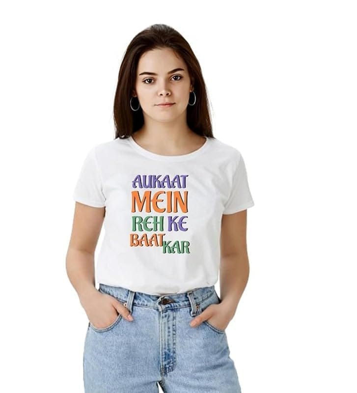 Women's Polyester Solid Printed Round Neck Half Sleeve T-Shirt (White, M)-PID55652