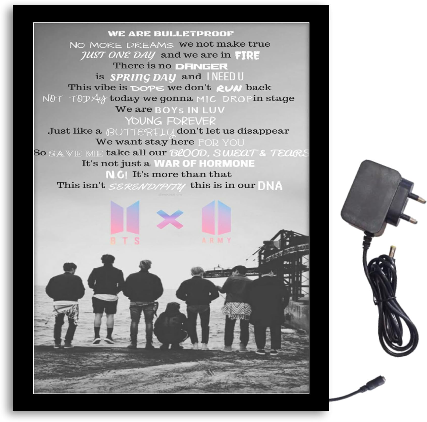 NOKKES Bts We Are Bulletproof Light Photo Frame 8X10 inch Led Light photo Frame With Light Adaptor Led Light Photo Frame Black Color Photo Frame_AQW191