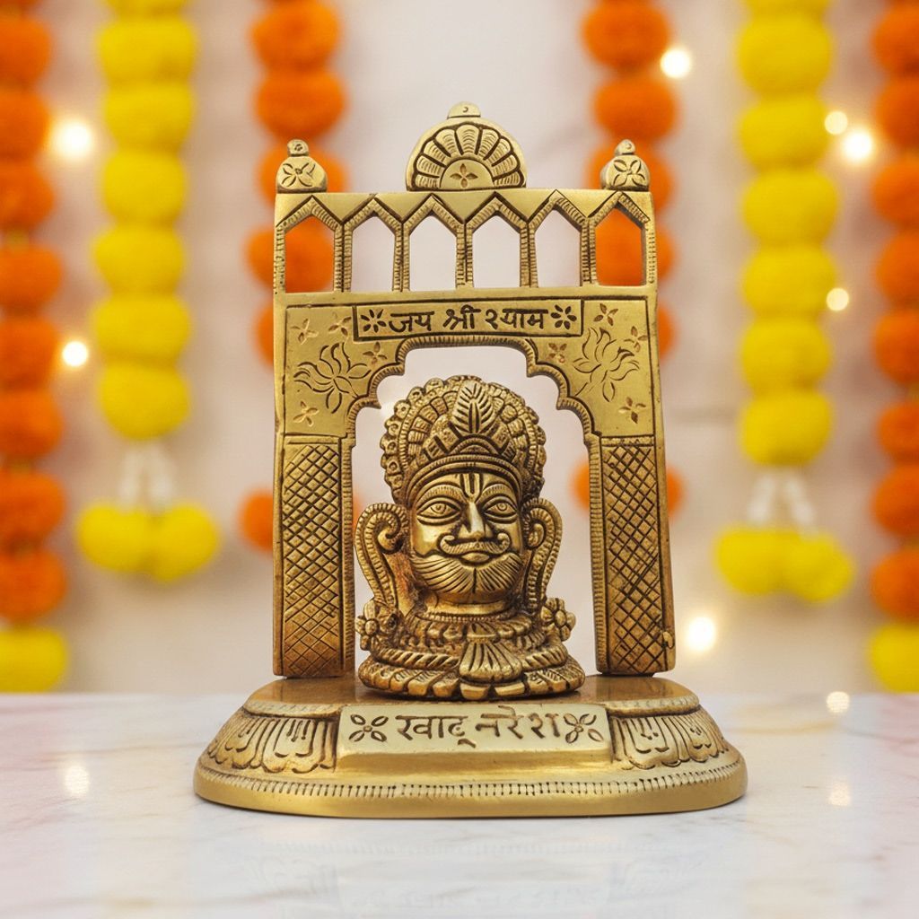 Brass Khatu Shyam God Idol – Shri Shyam Baba Brass Religious Statue, Height : 6.2 Inch (BSMAS1679 E)