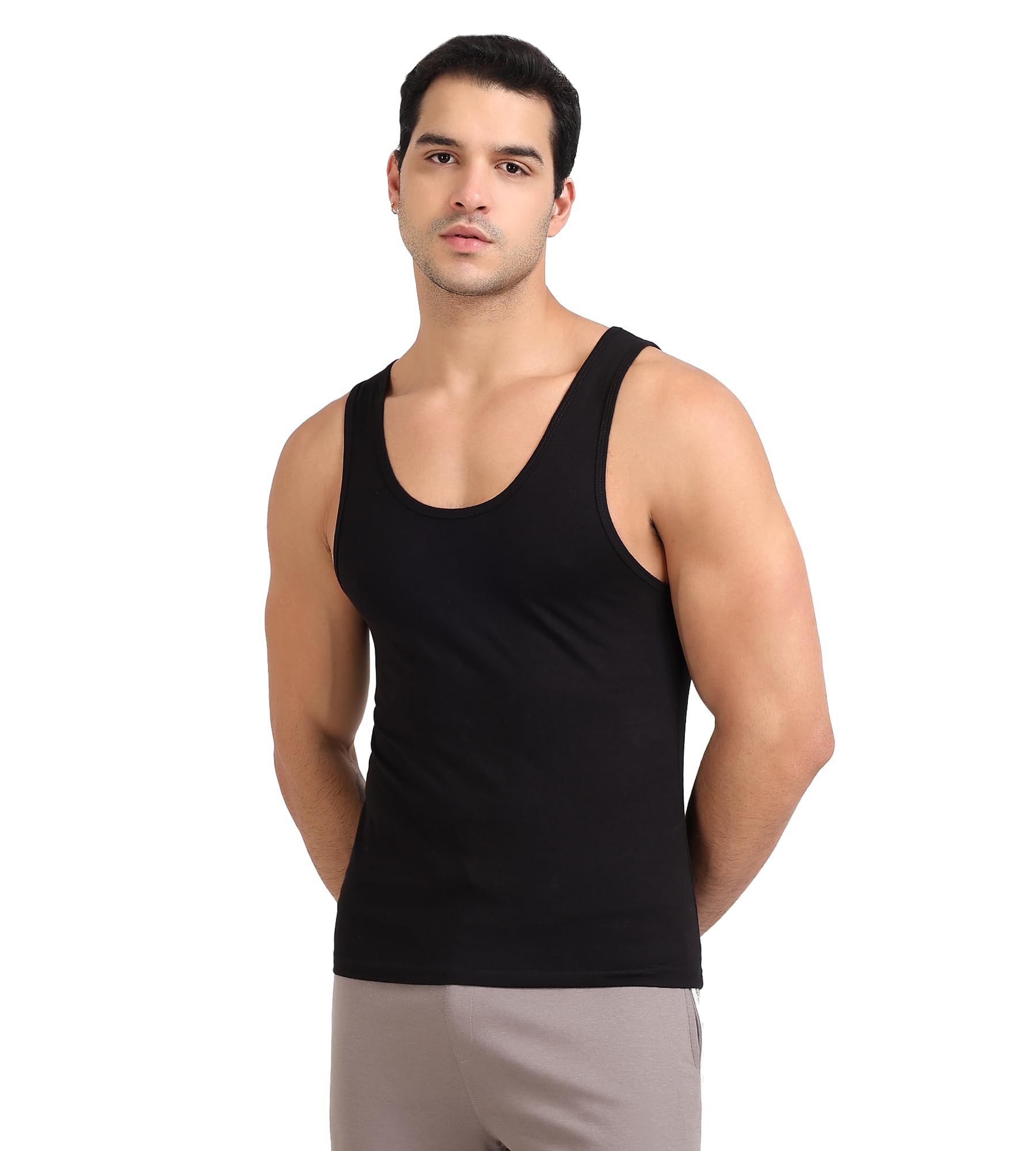 Freecultr Cotton Vest for Men Sleeveless Lightweight Solid Round Neck Comfort Vests Breathable & Comfortable Innerwear Sando for Man Regular Fit  Pack of 1-Black