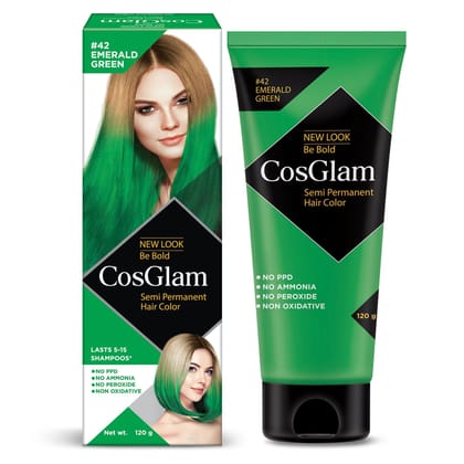COSGLAM Semi Permanent Hair Color, No Peroxide, Non Oxidative, Ammonia Free Hair Colour 42 Emerald Green - 120gm