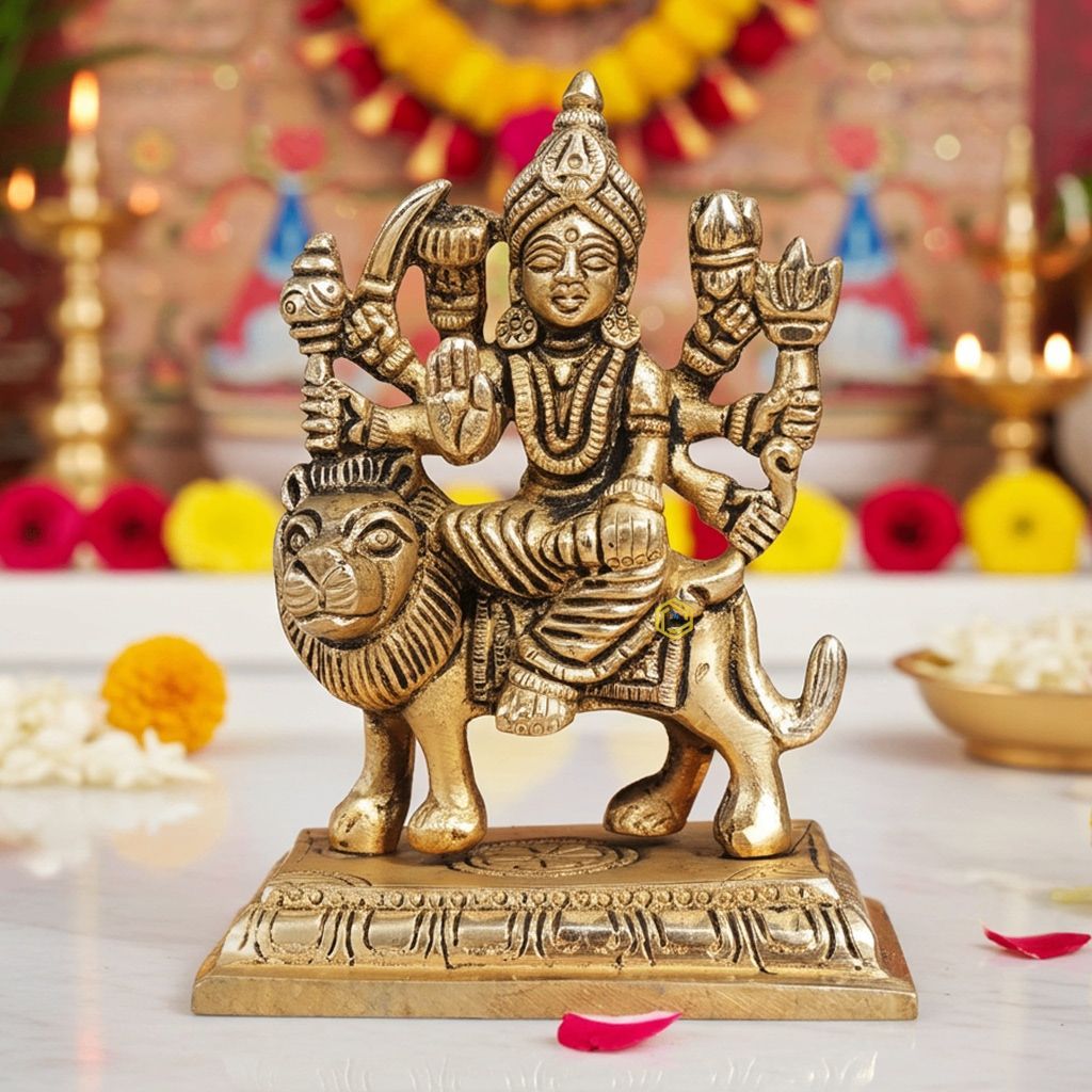 Brass Durga Ji Goddess Idol - Fine Finish Decorative Showpiece, Height : 4.5 Inch (BSMAS1028 X)
