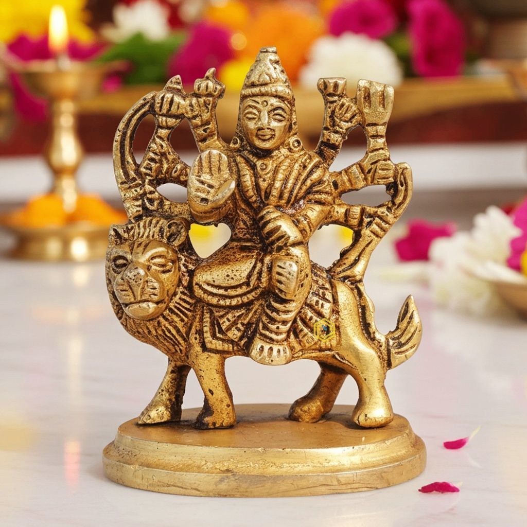 Brass Durga Ji God Idol - Traditional Brass Showpiece for Puja Decor, Height : 3 Inch (BSMAS1445 C)