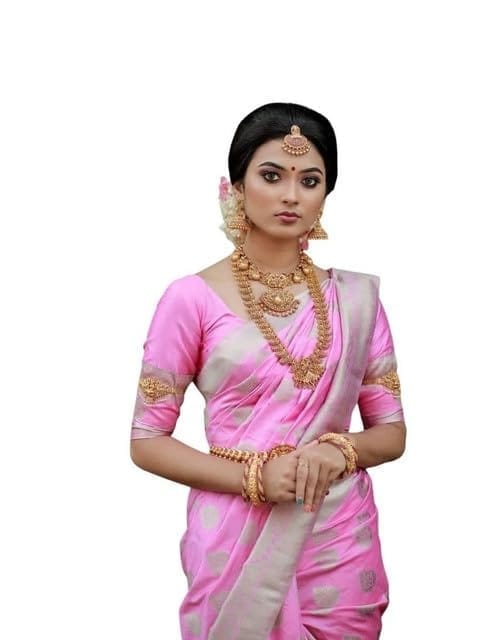 Women's Soft Lichi Silk Printed Saree With Unstitched Blouse 5.5Mtr (Pink)-PID63567