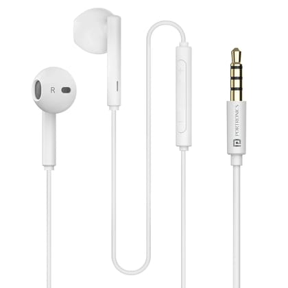 Portronics Conch Theta A 3.5mm Wired Earphones with HD Mic | In-Ear Stereo Earphones with 14.2mm Dynamic Drivers, Inline Controls, Tangle-Free TPE Cable | Earbuds for Android Phones, iPhone, Laptop, PC & Tablets (White)