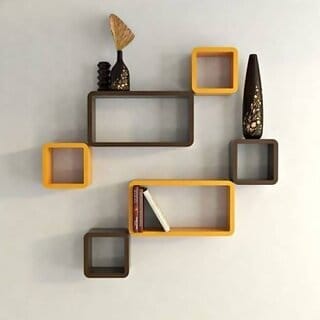Onlinecrafts Wooden Wall Shelf Wooden Wall Shelf (Number Of Shelves - 6, Brown, Yellow)
