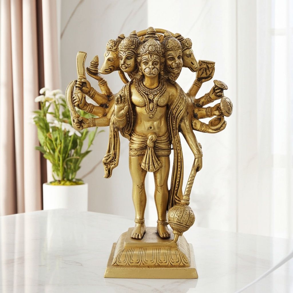Pure Brass Panchmukhi Hanuman Ji Idol Murti - Handcrafted Design, Height : 10 Inch (BSMAS1039 K)