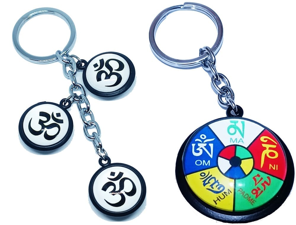 KD COLLECTIONS DoubleSided Tibetan Ladakh Om Mani Padme Hum Keychain & Om Keychain Combo – Multicolor – Pack of 2 Keychains