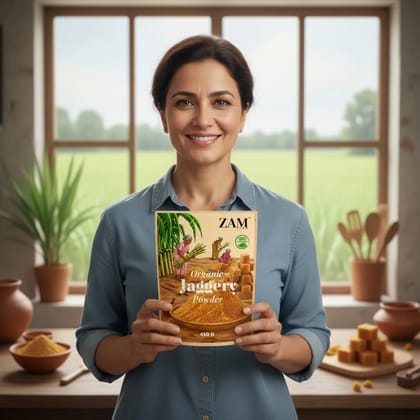 Organic Jaggery Powder 450g Natural Gud Powder Chemical Free,Unrefined Sugar Healthy Sugar Alternative for Tea,Milk & Cooking Rich in Iron  ZAM Farm