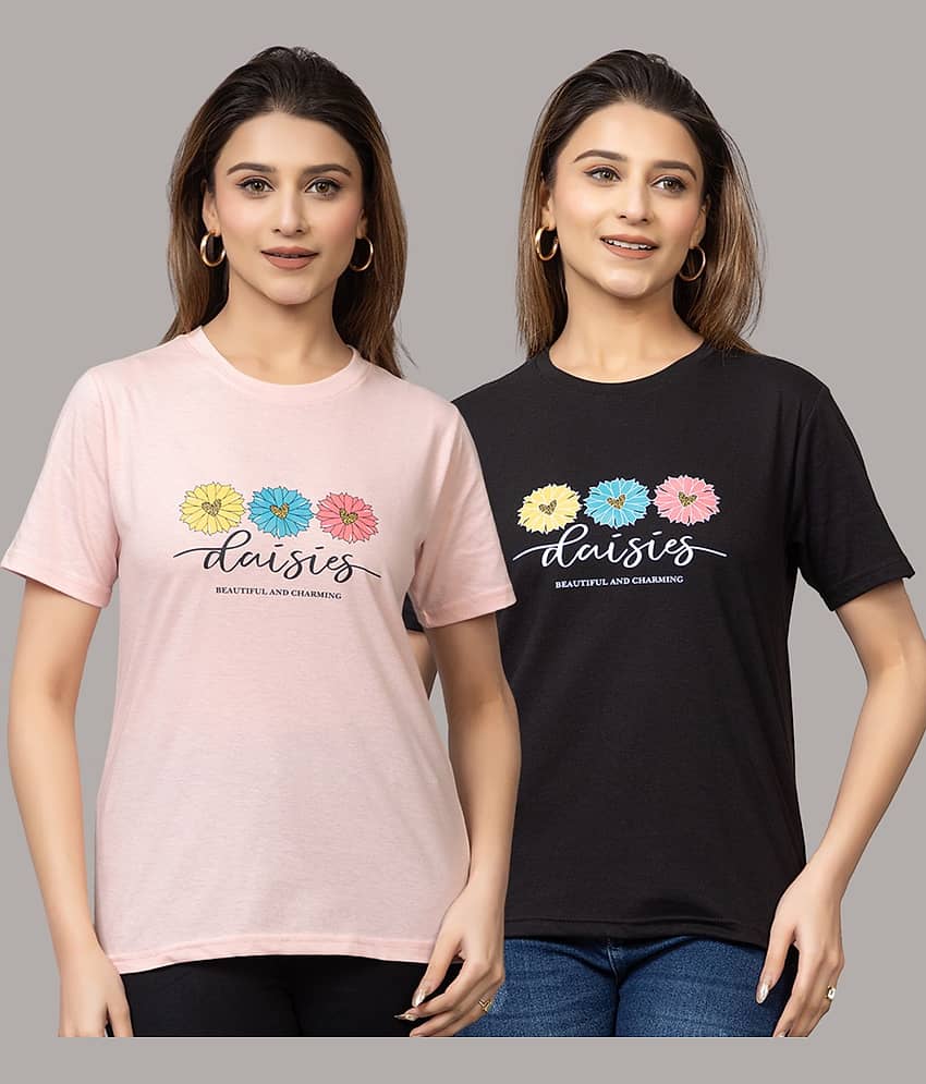 MISDYNAMIC Women Cotton Printed Regular Fit Round Neck T-Shirt ( Multicolor 2 )
