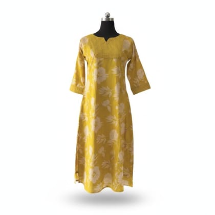 Mustard Floral Printed Cotton Kurti