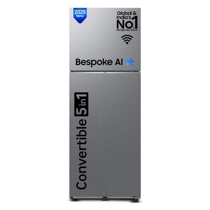 Samsung 330 L, 3 Star, Convertible 5-in-1, Digital Inverter, Frost Free Double Door, WiFi Enabled Bespoke AI Refrigerator (RT34DG5A4DSLHL, Real Steel, Silver) Samsung 330 L, 3 Star, Convertible 5-in-1, Digital Inverter, Frost Free Double Door, WiFi Enabl