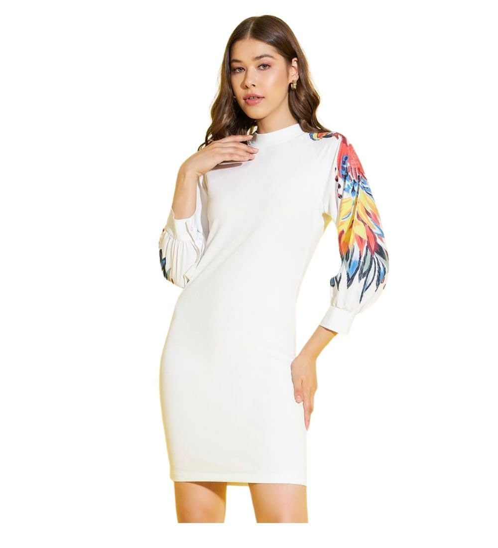 Women's Polyester Printed Long Sleeve Dress (Multicolor, M)-PID65377