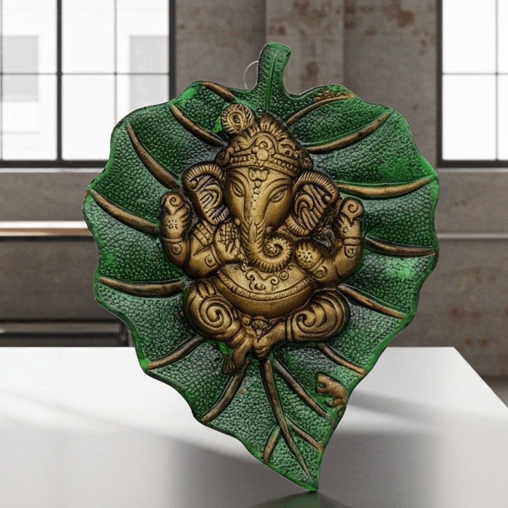 Aluminum Showpiece Ganesh Patta Green Color Statue (ASMAS095 B)