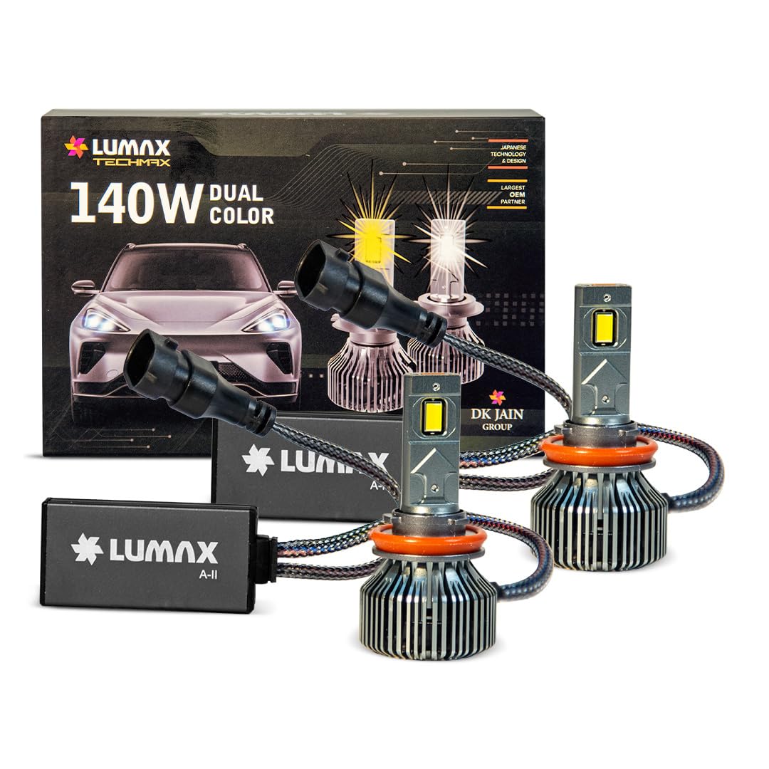 Lumax LED Auto Lamp H8 12V, 140W Set | Double Color | High Intensity | IP67 Waterproof | Long Life LED Technology